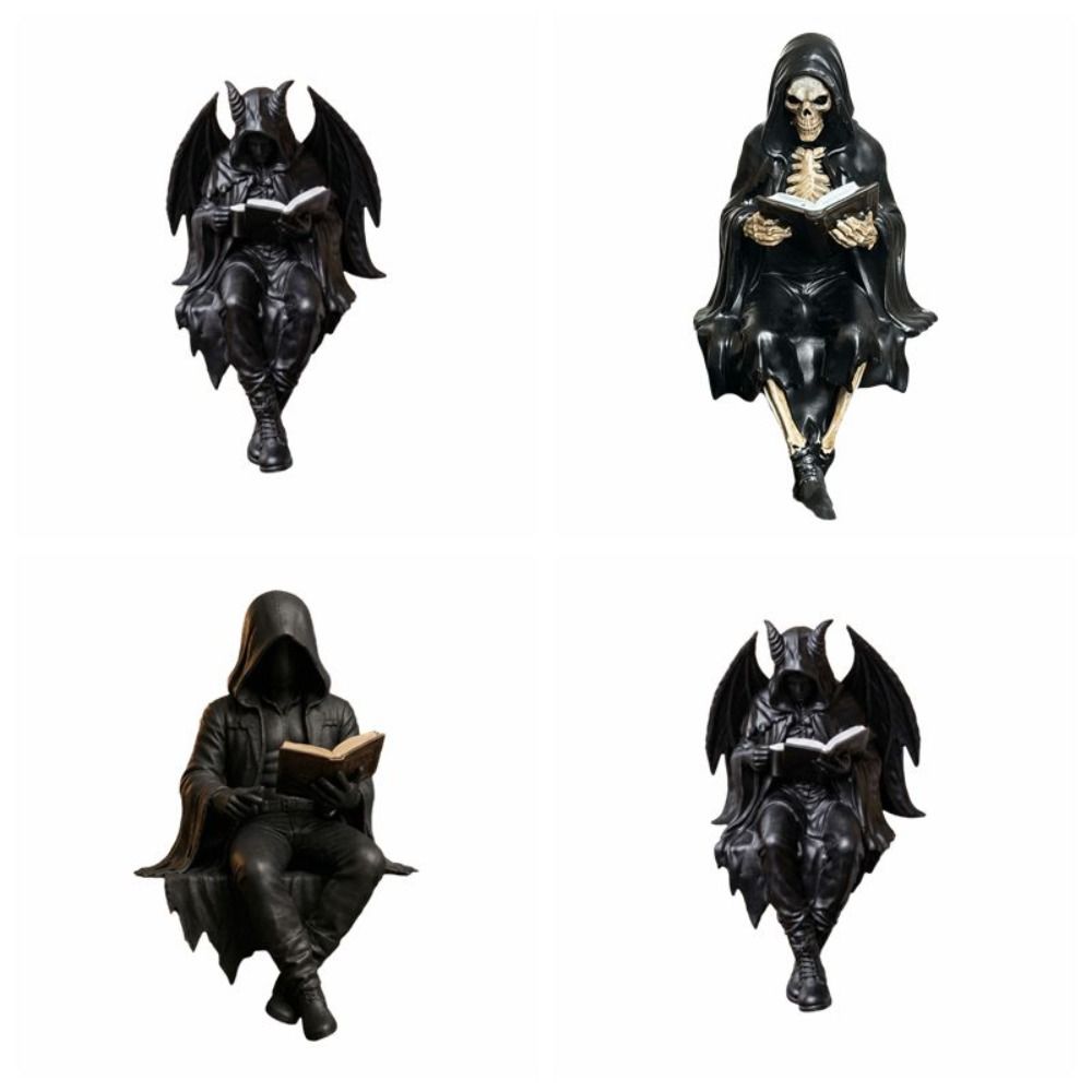 Decoration Skeleton Figurine Halloween Desktop Ornaments Reading Men Statue Mystery Display