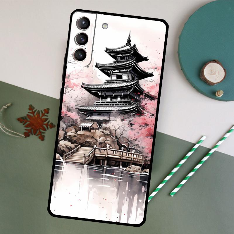 Японское искусство Храм Сакура Чехол Для Samsung Galaxy S23 Ultra S8 S9 S10 S22 Plus Note 10 20 Ultra S20 FE S21 FE Чехол