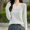 Slim Fit U-Neck Cashmere Sweater: Women's Elegant Spring/Autumn Knitwear Pullover