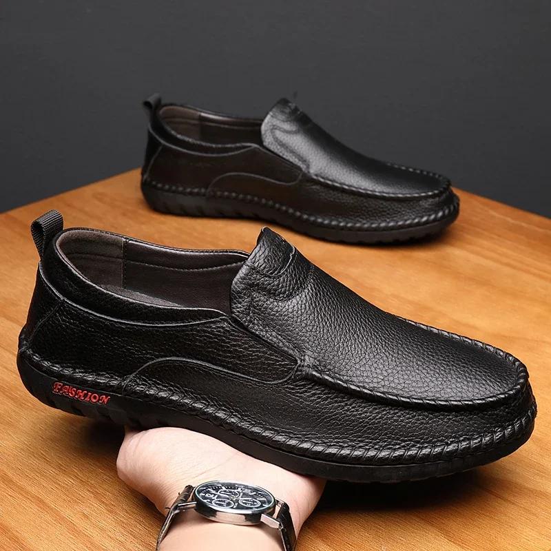 Мужские кожаные туфли из натуральной кожи, повседневная черная мягкая подошва, удобные мужские бахилы, мужские туфли Lefu, туфли для вождения38-44