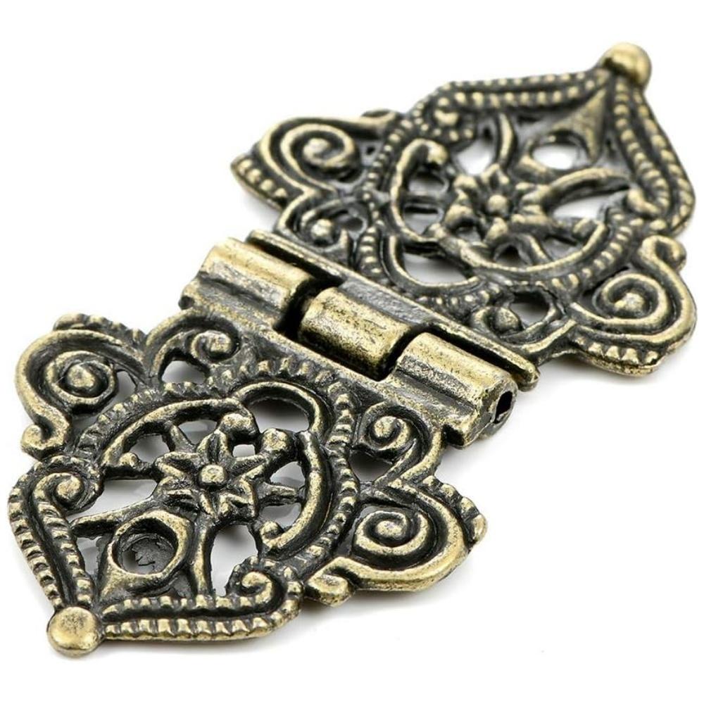 20Pcs Antique Bronze Filigree Box Hinges, Vintage Zinc Alloy Decorative Hinges With Screws For Wooden Jewelry Gift Wine Box Cabinet