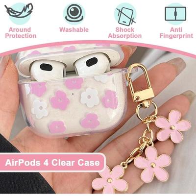 1 шт. Блестящий розовый цветок AirPods Pro2 Apple Bluetooth Защитный чехол AirPods 4-го поколения Подвеска Прозрачный