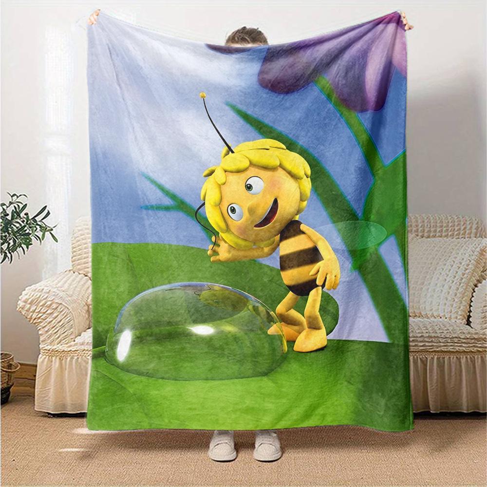 maya the bee Theme Printed Blanket - Perfect for Couch, Bed, Travel & Outdoor Use | Machine Washable, Cozy & Durable.