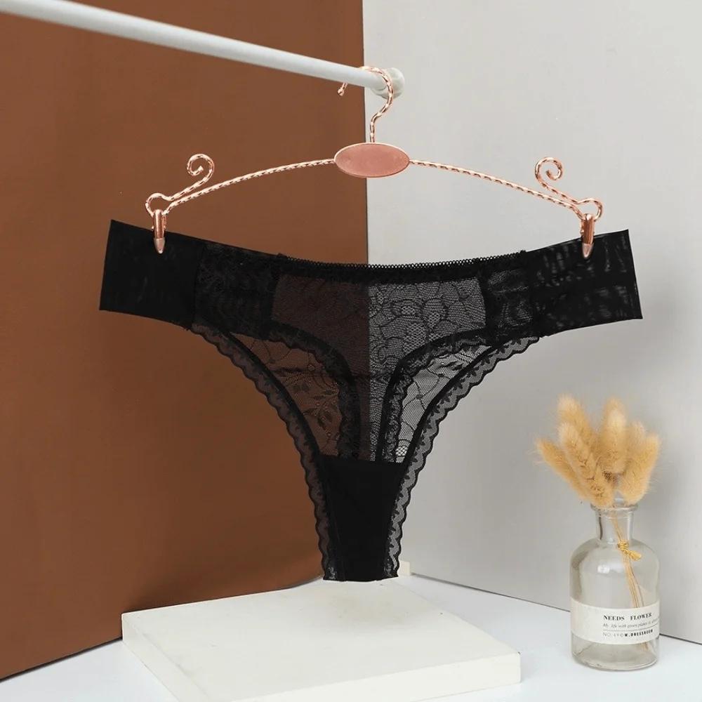 Low Waist Mesh Sheer Lace Thong Underpants Transparent Mesh Briefs Women Hollow Intimate Romantic T Panties Valentine's Day