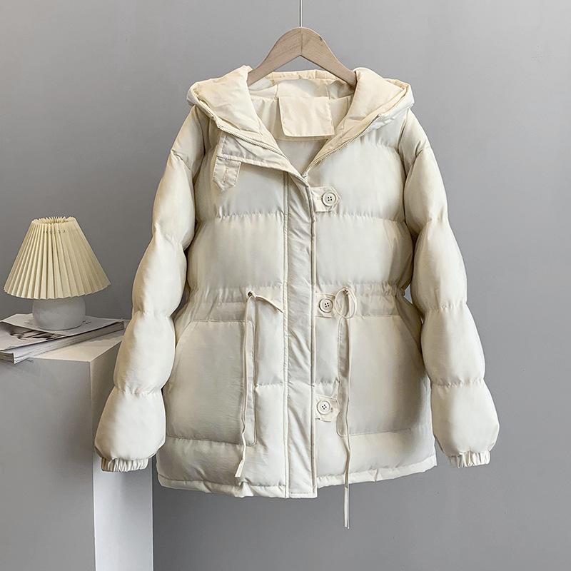 Осень-зима для женщин воротник с капюшоном с длинным рукавом сплошной цвет шнурок свободное теплое пальто свободная куртка