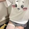 2026 Summer Cute Blush Big Face Cartoon Animal Front Full Graphic White Tshirt Unisex Oversized Y2k Streetwear Cotton Tee