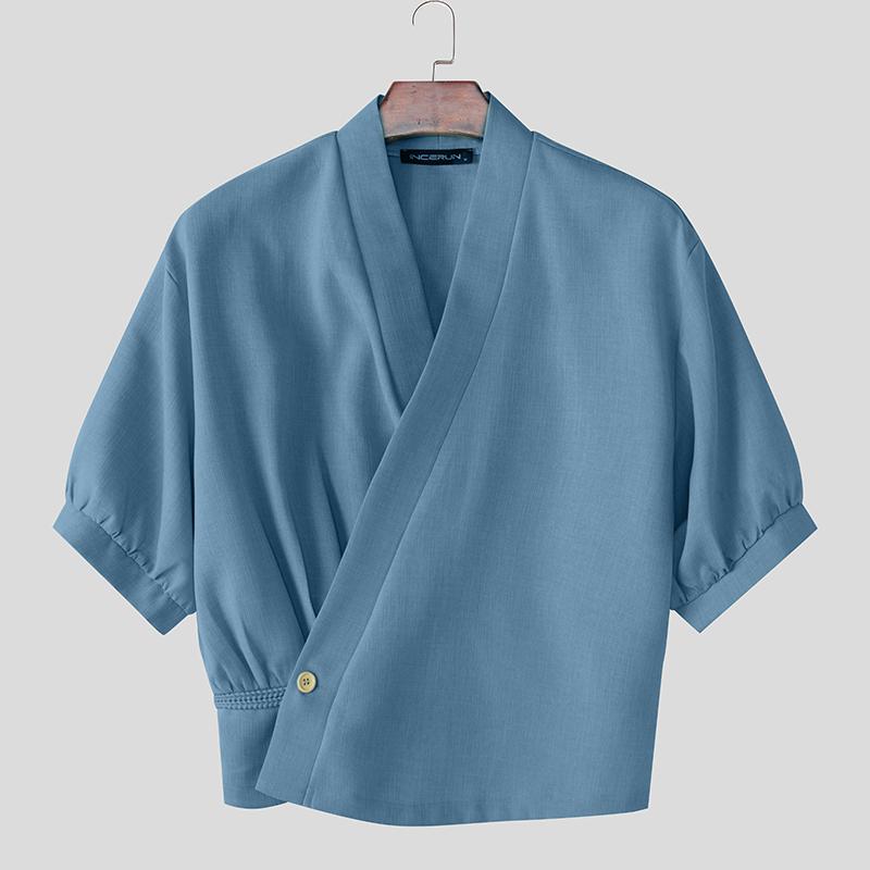 INCERUN Мужские летние футболки с коротким рукавом и крестом спереди