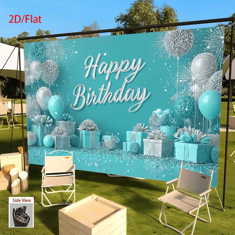 2D Teal and Silver Balloon Backdrop for Kids and Adult Birthdays Photography Background