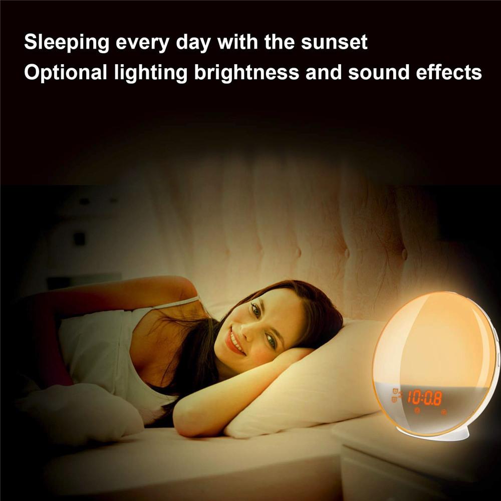 Multifunctional Sunrise Alarm Clock Wake Up Light 7 Sounds FM Radio Sleep Aid