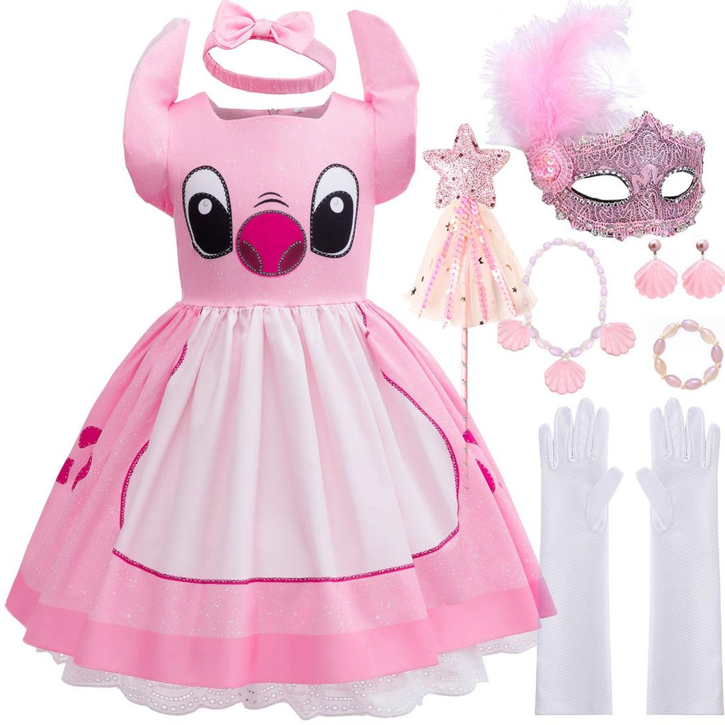 Movie Lilo and Stitch Cosplay Costume Girl Plays Stitch Angel Cartoon Character Holiday Party Carnival Costume Set 2-10T