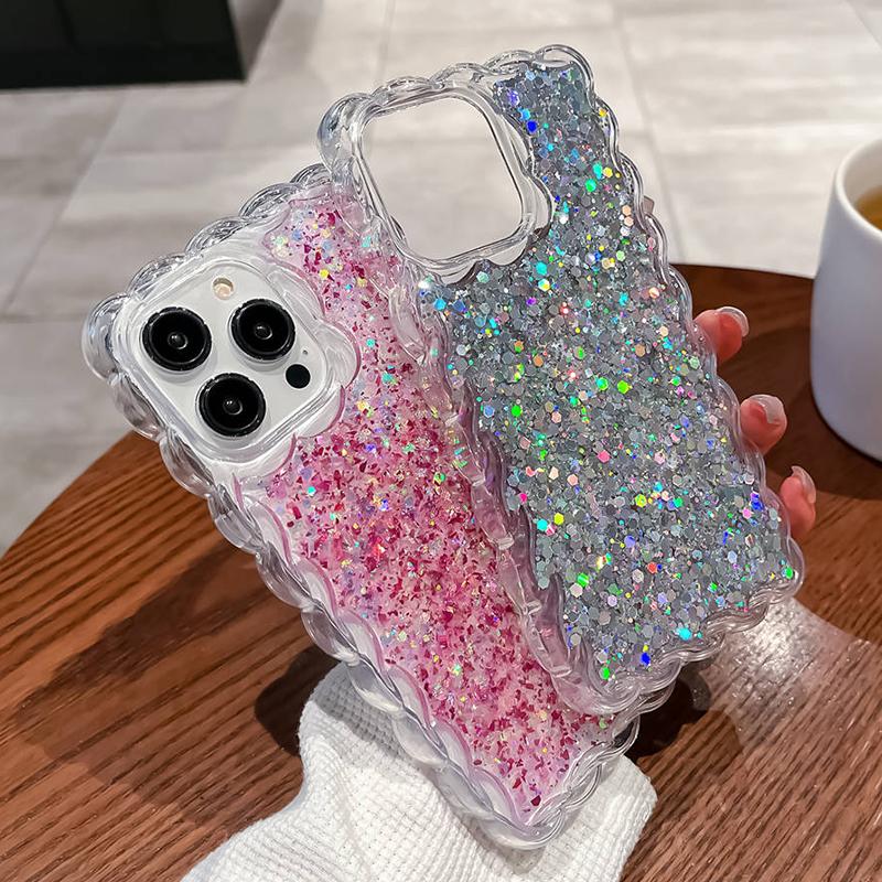 Luxury Shining Glitter Sequins Phone Case For Iphone 14 13 12 11 Pro Max 14 Plus 14pro Max Shockproof Wavy Bumper Silicone Cover