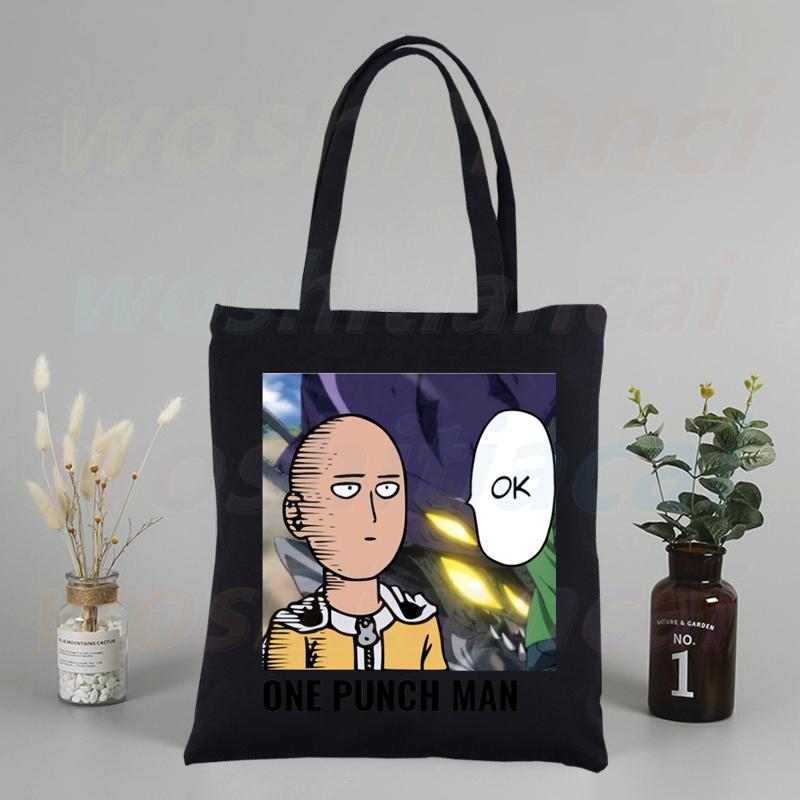 Холщовые сумки на плечо в стиле аниме One Punch Man, большая вместительная сумка Genos Saitama Sensei, сумка для колледжа, черная сумка для покупок