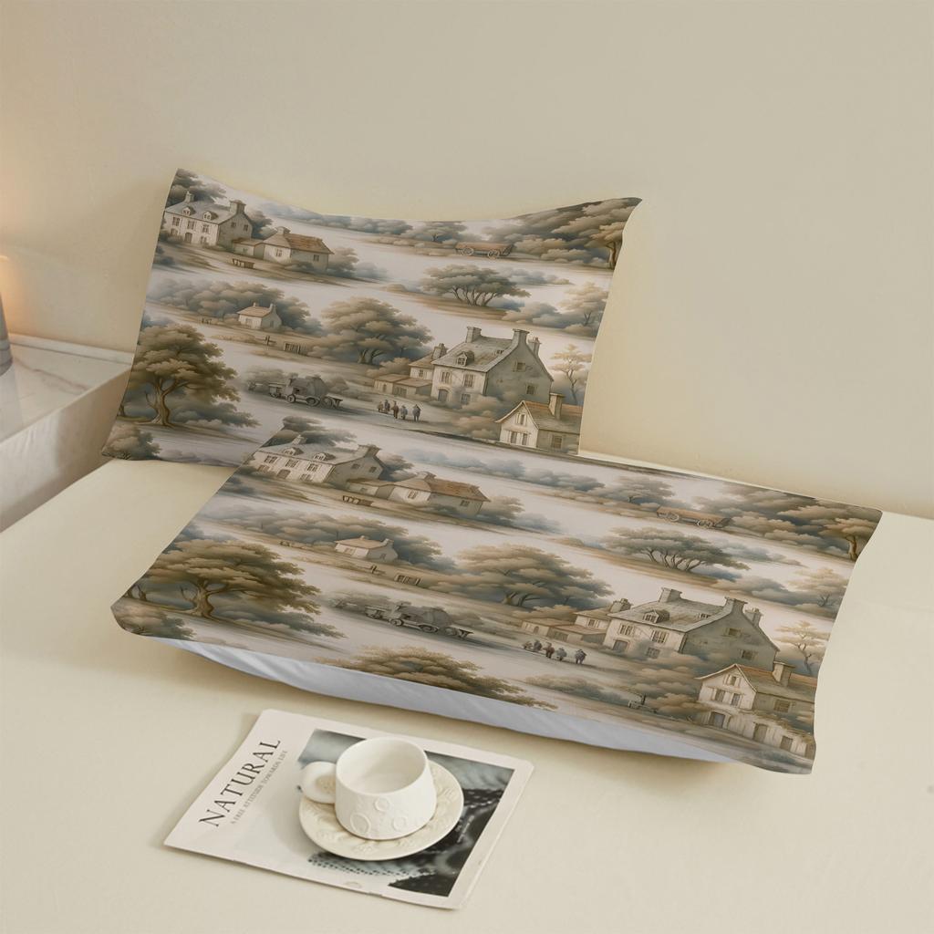 Комплект простыней на резинке с 3D-принтом в стиле китайской классической живописи, 100% микрофибра, чехлы для матраса, дышащий постельный комплект с 2 наволочками