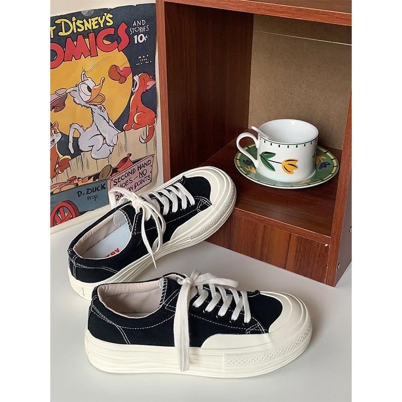Platform Canvas Shoes Women's Dissolving Shoes Cute Japanese Big Head Shoes Spring and Autumn New Student Versatile Little White Shoes Women