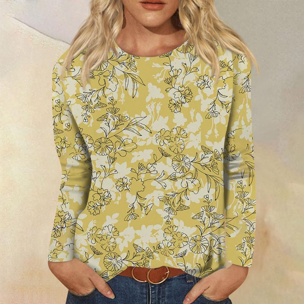 Женский модный повседневный пуловер с круглым вырезом и длинным рукавом с цветочным принтом