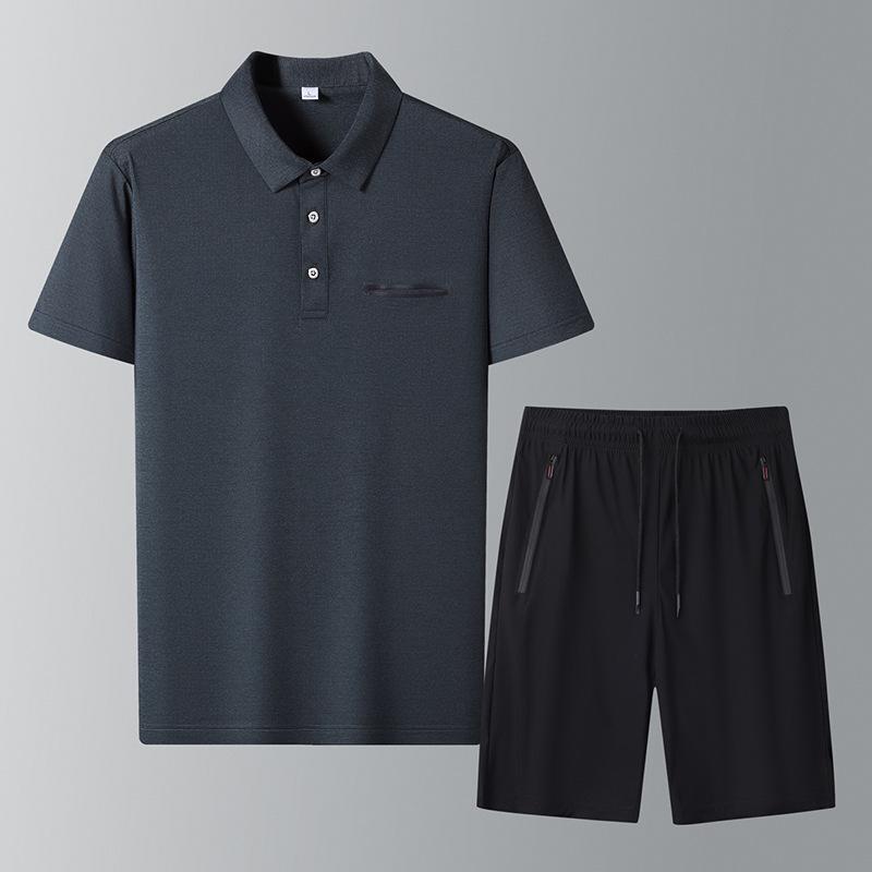 Men's Short-sleeve Sports Set, Summer Ice Silk Quick-dry, Middle-aged & Elderly Father's Day Casual Wear
