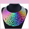 Fashionable Colorful Embossed Metal Disc Design Women Necklace For Punk Fashion And Vintage Style