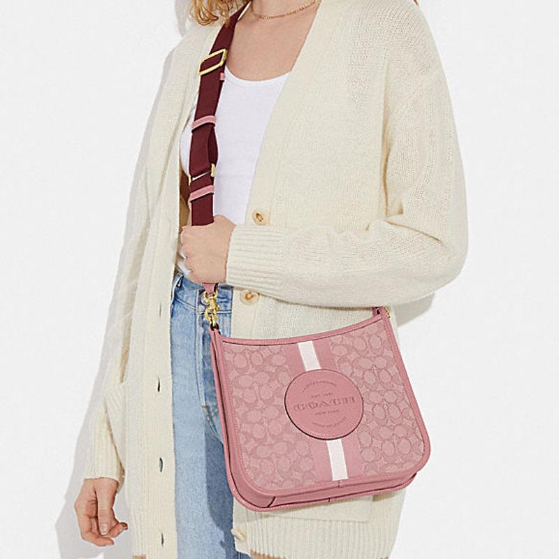 New COACH Dempsey Fabric Cow Leather Patchwork Shoulder Bag Crossbody Bag Large Size Women's Pink CA195-IMP1X