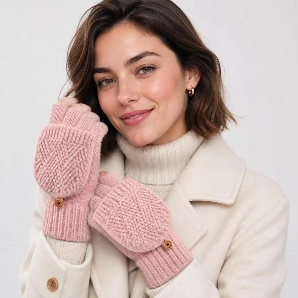 Flip Plush Gloves Solid Color Winter Mittens Fashion Half Finger Gloves Autumn