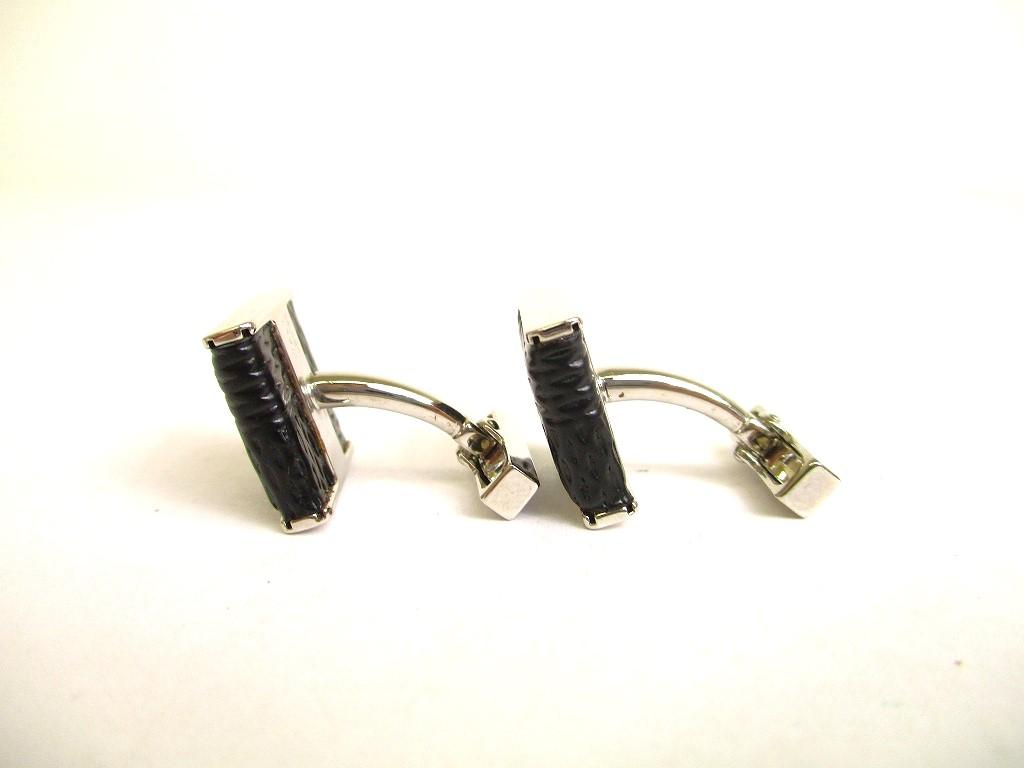 Authentic LOUIS VUITTON Damier Graphite Steel Black Leather Cufflinks Cuffs #9686 Seller refurbished
