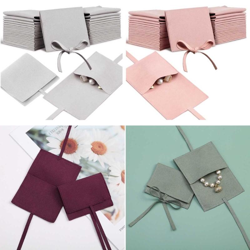 Jewelery Gift Bag Microfiber Jewellry Pouch with Ribbon Envelope Gift Packaging Organizer Bag for Earrings Necklace