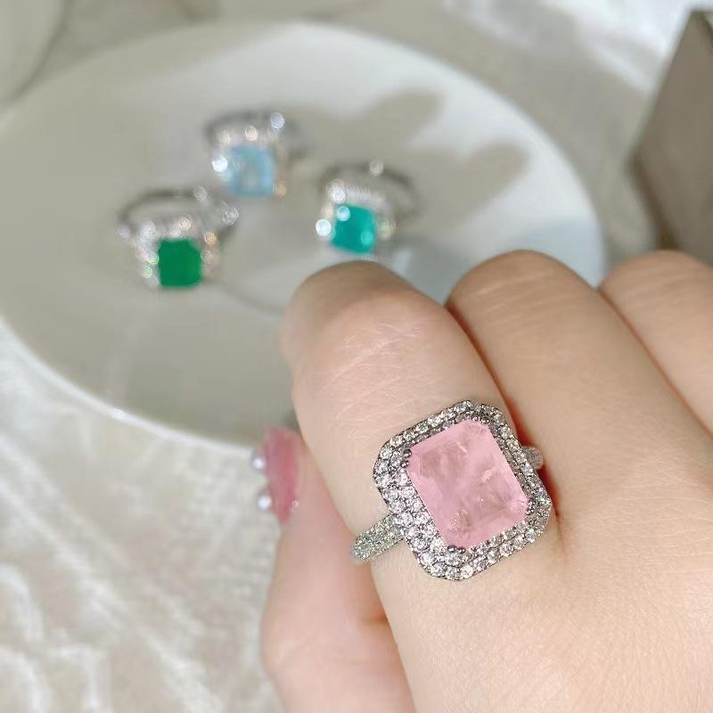Классическое кольцо Параиба 8*10, розовое, синее, зеленое кольцо для женских украшений, свадебное кольцо, ювелирное кольцо для вечеринки, кольцо с штампами