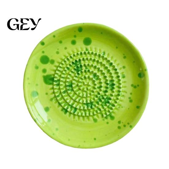 Ceramic Grater Bowl Bowl, Manual Ginger Garlic Mincer with Ink Splash Pattern, Plate Pepper Grinding for Wasabi Daikon, Dishwasher Safe Kitchen