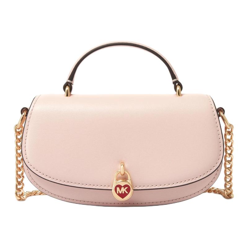 MICHAEL KORS Mila oval flap design red love lock element cowhide one-shoulder crossbody handbag mini women's light pink