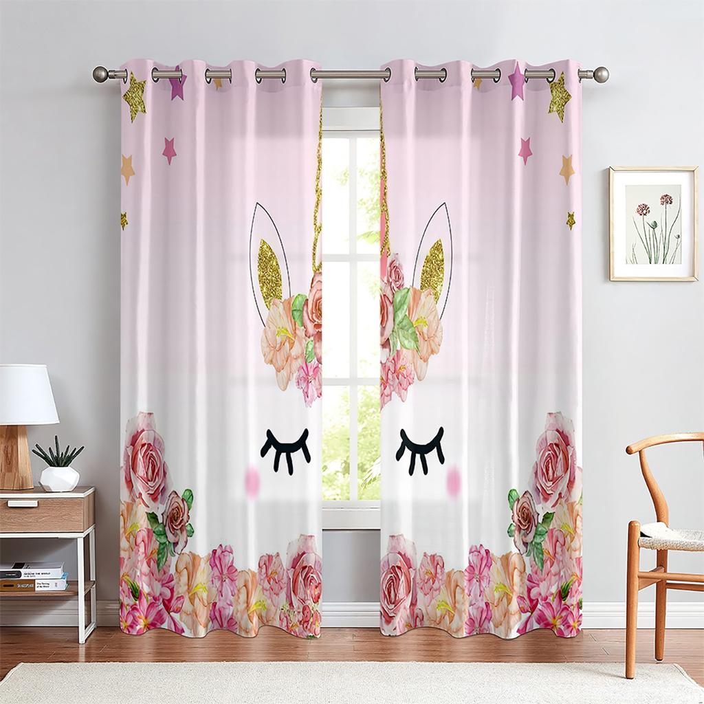 Анимированные шторы с изображением единорога и радуги, украшение окна детской комнаты, шторы для гостиной, кабинета, кухни, 2 шт.