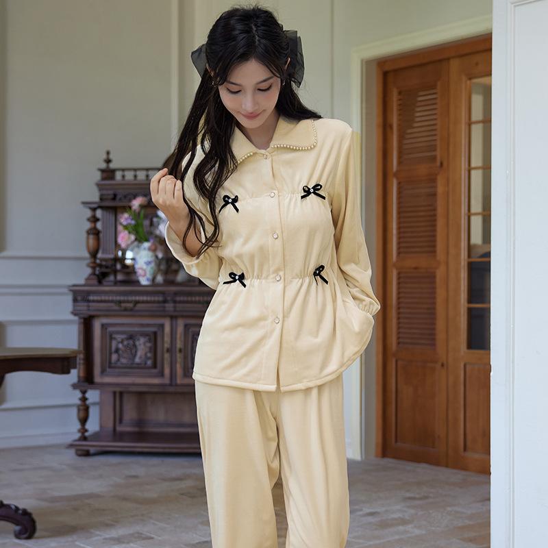 [Strict selection] Cute long-sleeved island velvet pajamas, warm homewear suit, women's high-end pajamas, women's autumn and winter