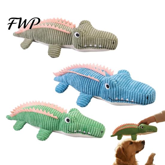 Cute Animal Shape Plush Toys Corduroy Crocodile Dog Toy, Squeaky Chew Soft Stress Relief Pet Products Stuffed for Small to Medium Dogs Biting,