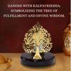 Gold Plated Kalpavrikshya Tree Ganesh Idol Ganpati Murti for Car Dashboard, Office Desk, Hindu God Gift & Home Decor - Resin (Blue)