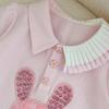 Girls Summer Polo Dress with Cute Rabbit Print Irregular Hem Pink Sweatshirt Dress