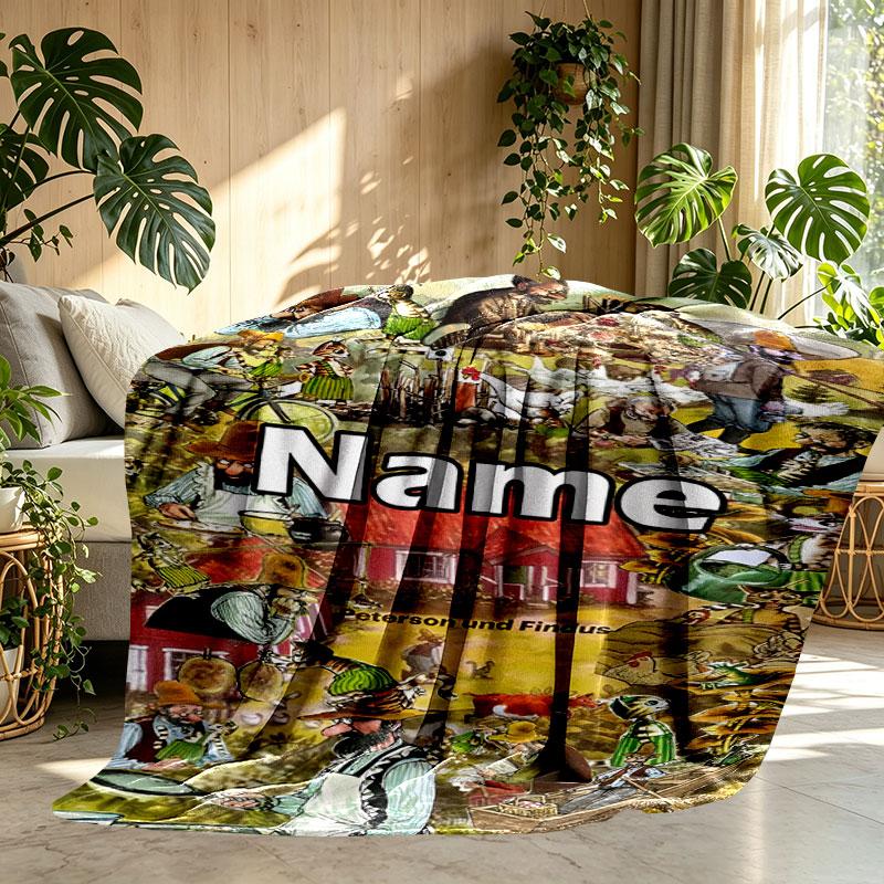 Custom Name Personalized Pettersson und Findus Print Blanket, Home Decor, Bedroom, Sofa, Camping, Couch, Gifts for Birthday Christmas