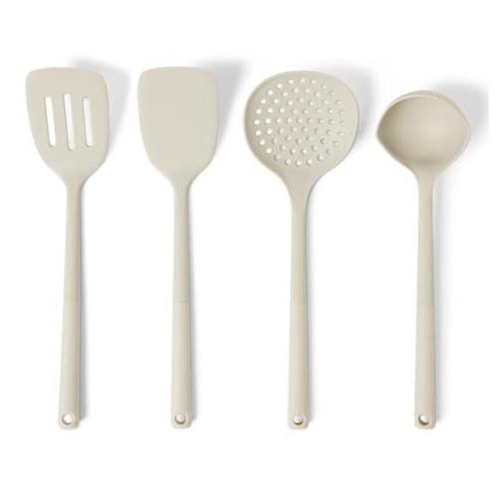 Basics Kitchen Tool Set Cooking Utensils Silicone LadleSpatulaSlotted SpoonTurner Soft Grip Heat Resistant 230C Dishwasher Safe 4-Piece Linen Gray