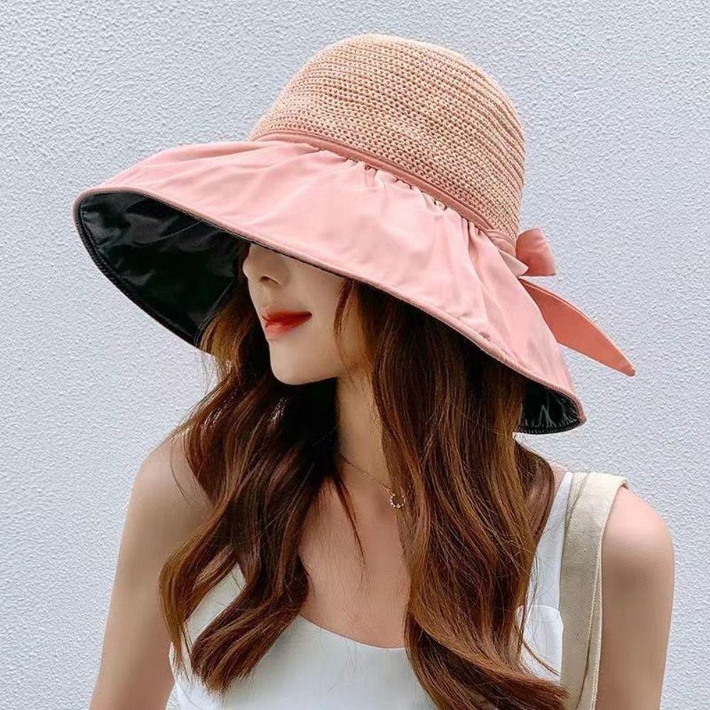 Wide Brim Bucket Hat Foldable Sunshade Hat Women Beach Cap