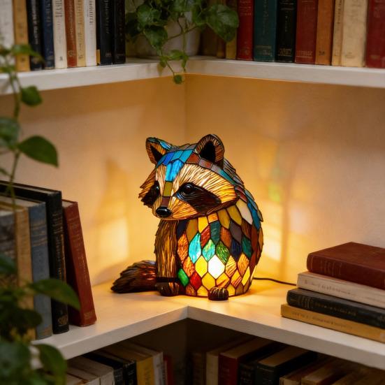 Ретро Витражная Полимерная Настольная Лампа Животное Винтажный Стиль Лампа Прикроватная в Форме Животного Маленький Декоративный Ночник для Спальни Детской Домашнего Декора