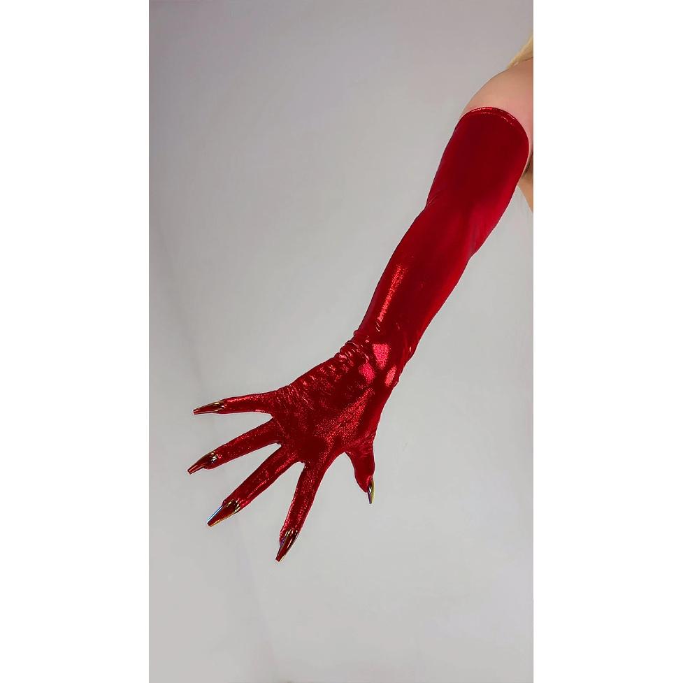 ГОЛОГРАФИЧЕСКИЕ Лазерные ПЕРЧАТКИ ДЛЯ НОГТЕЙ Металлические Блестящие Синие Сенсорные 70СМ Длинные ТЕХНОлогичные Тонкие Эластичные Холо Вечерние Перчатки с Ногтями