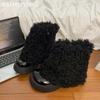 Пушистая платформа женские зимние ботильоны теплые кожаные ботинки женские 2025 тренд готические короткие плюшевые прогулочные мотоциклетные ботинки женские