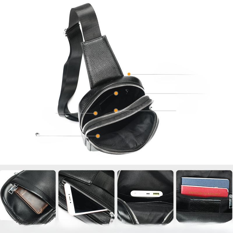Genuine Leather Men's Chest Top Layer Cowhide Shoulder Crossbody Bag Men's Stylish Casual Sports Leather Small Body Bag