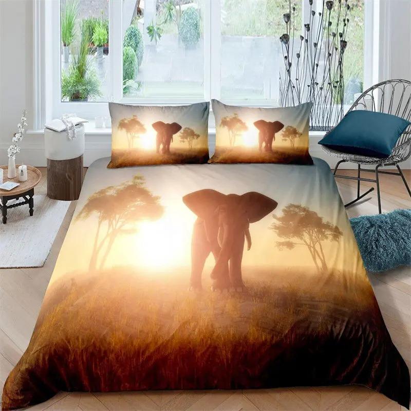 Tropical Animals Duvet Cover Exotic Animal Silhouette Sunset Bedding Set Full For Girls Boys Decor Hawaii Sea Wave Quilt Cover