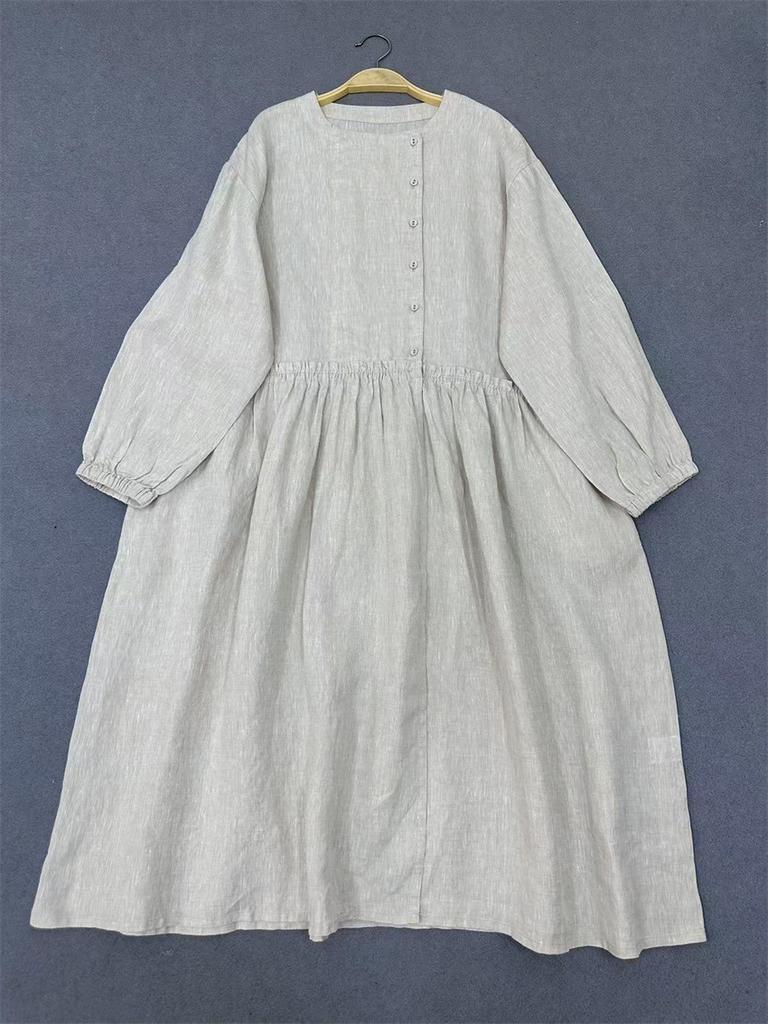 Johnature Весенне-осеннее платье с круглым вырезом и оборками для женщин, свободное повседневное винтажное платье для женщин