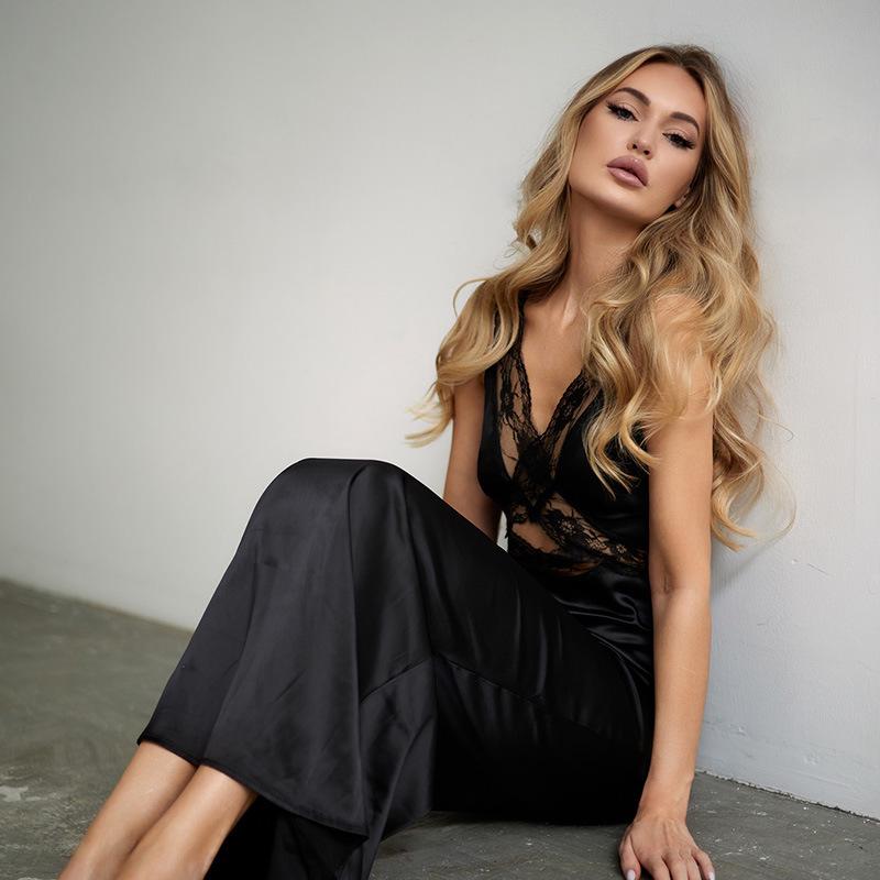 Женское атласное кружевное летнее платье-майка без рукавов с вырезами