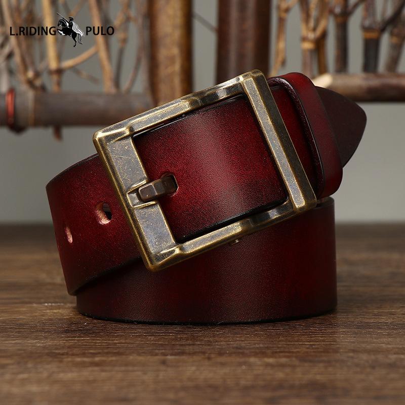 High-end Light Luxury Retro Pure Handmade First Layer Cowhide Belt Men's Fashionable All-match Genuine Leather Belt