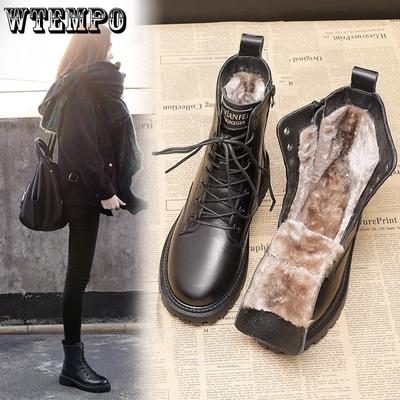 Зимние ботинки для женщин с толстой флисовой водонепроницаемой и нескользящей подошвой, с интегрированным мехом и кожей, зимние теплые хлопковые туфли и ботинки