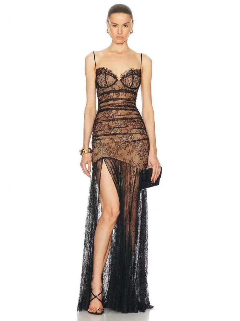 2025 Французский кружевной топ-карандаш класса люкс, вечернее платье «рыбий хвост» для женщин