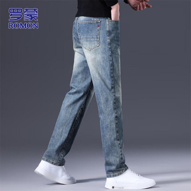 ROMON Men's Straight-Leg Stretch Denim Jeans
