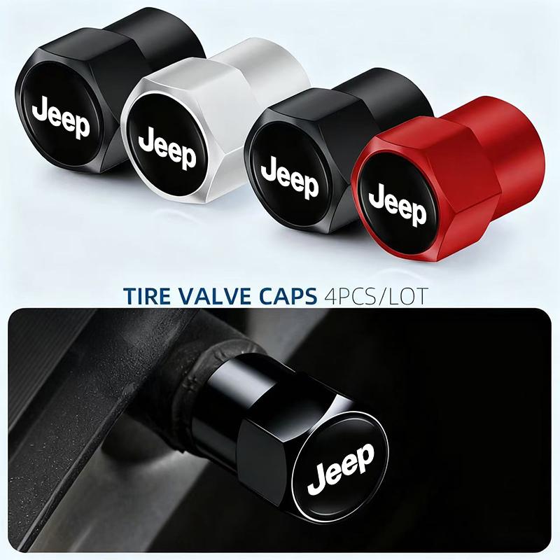 4Pcs 3D Metal Tire Valve Cap Car Tyre Air Stem Cover For Jeep Wrangler Grand Cherokee Avenger Compass Wagoneer Gladiator Patriot ALV1