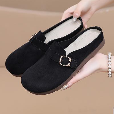 Женские мюли из искусственной замши на плоской подошве, удобные сандалии без застежек, рабочие шлепанцы, пробковые закрытые туфли с круглым носком и открытой спиной, женские повседневные тапочки-сабо