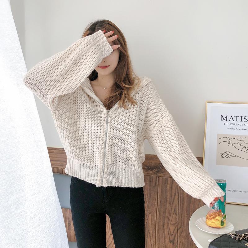 Осенне-зимний кардиган с капюшоном, короткий, утолщенный, верхняя одежда, простая и удобная женская куртка на молнии с длинным рукавом 6206